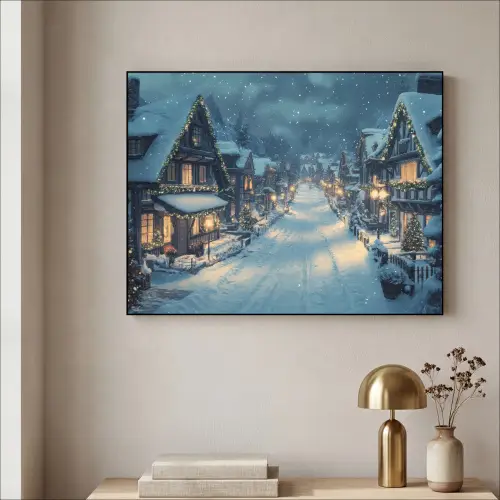 Kerstdorp - Kerst - Sneeuw - Winter Textielframe zwart klein -sfeer2
