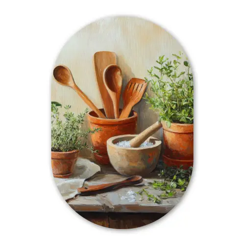 Potten - Kruiden - Hout Wandcirkel Ovaal Forex klein -3d