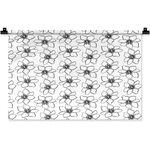 Bloemen - Patroon - Zwart - Wit Wandkleed katoen klein 269 -zz3d