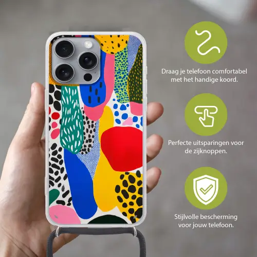 Stippen - Vormen - Modern - Kleuren Hoesje iPhone 16 Pro Max met koord klein -sfeer2_NL