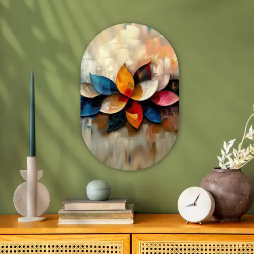 Bloem - Abstract - Kleurrijk - Bladeren Wandcirkel Ovaal Forex klein -sfeer2