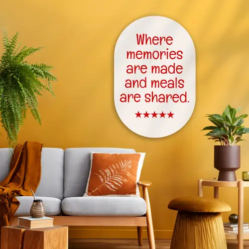 Quote - Sterren - Rood - Memories Wandcirkel Ovaal Glas middel -sfeer4