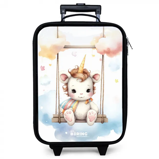 Witte baby eenhoorn op een schommel in de wolken Kinderkoffer - Zwart klein -zzz_website3d
