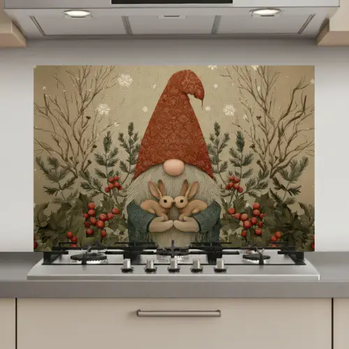 Kerstgnome - Konijntjes - Kleurrijk keuken achterwand spatscherm klein -3d_website