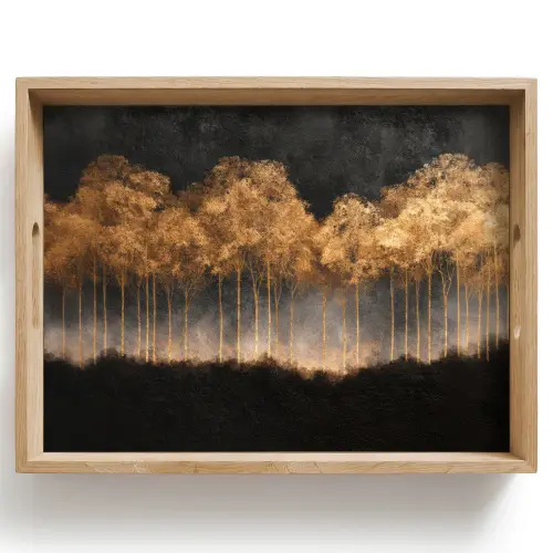 Gouden Bomen in Mistig Landschap Dienblad Rechthoek middel -z3d_shopping