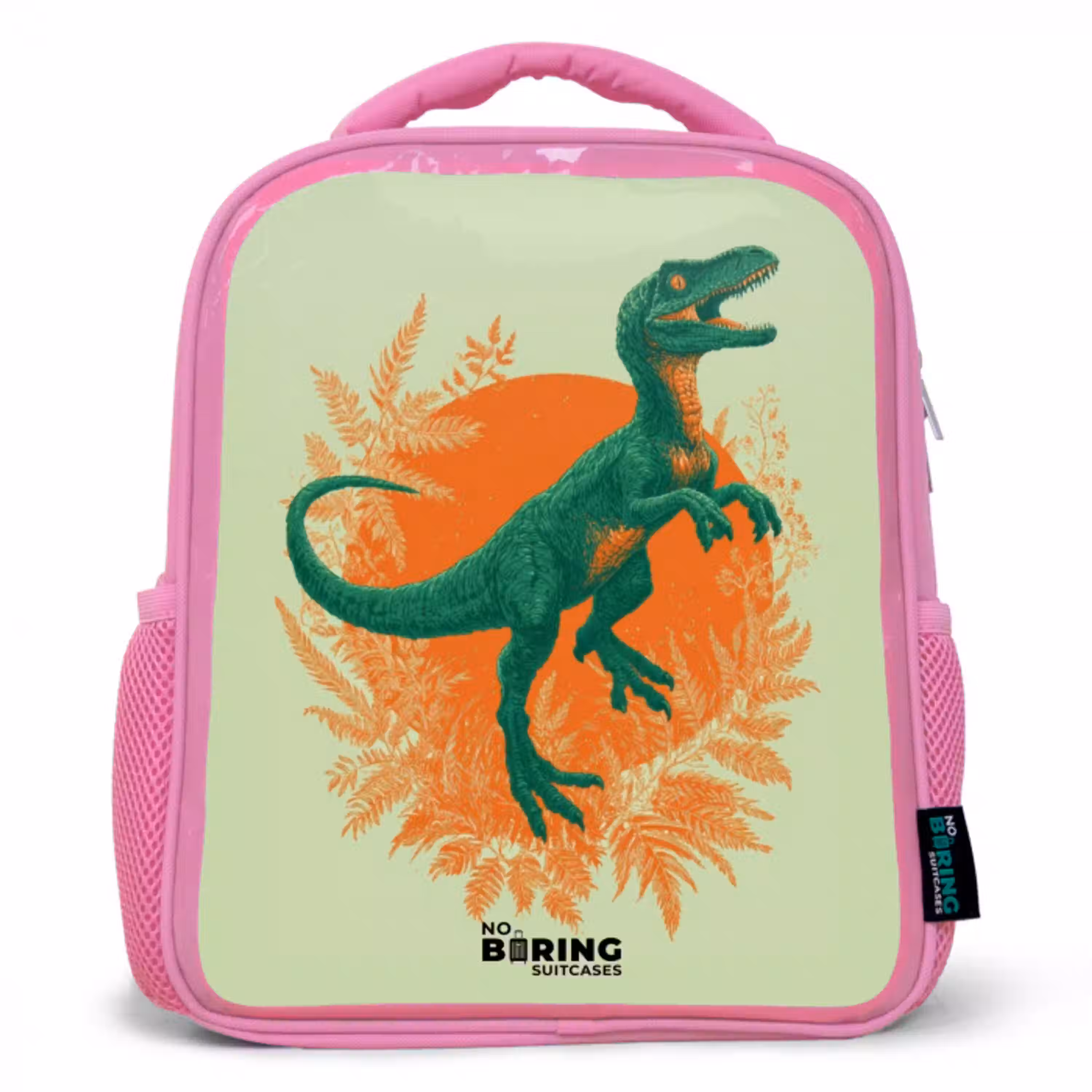 Dino - Natuur - Groen Kinderrugzak - Roze middel -3d