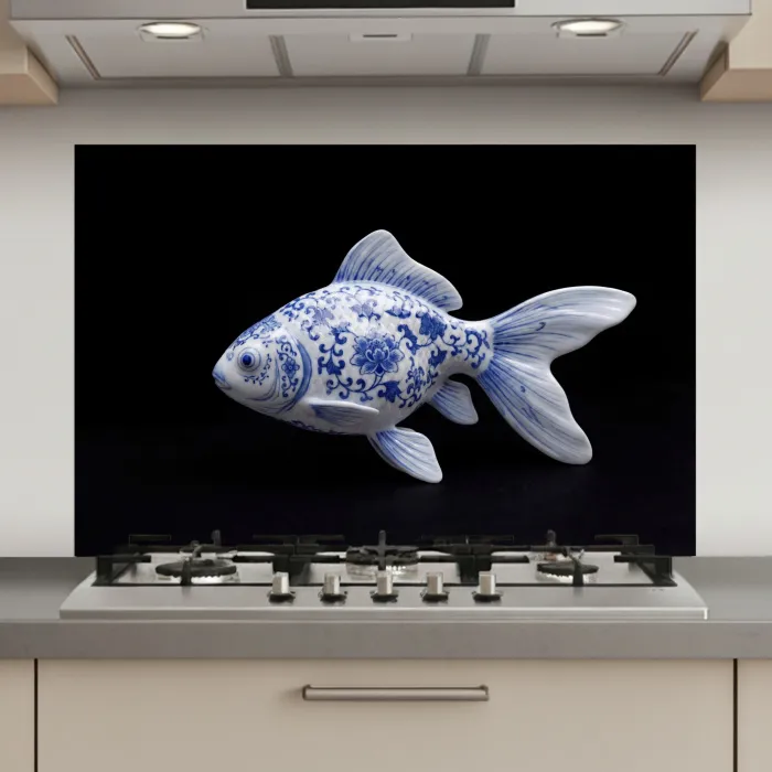 Porselein - Goudvis - Delfts - Blauw keuken achterwand spatscherm klein -3d_website