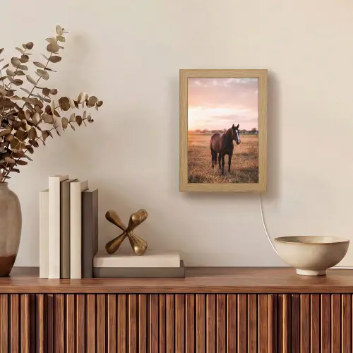 Paard - Zonsondergang - Bruin Light Box met kabel (Tafellamp) klein -sfeer2