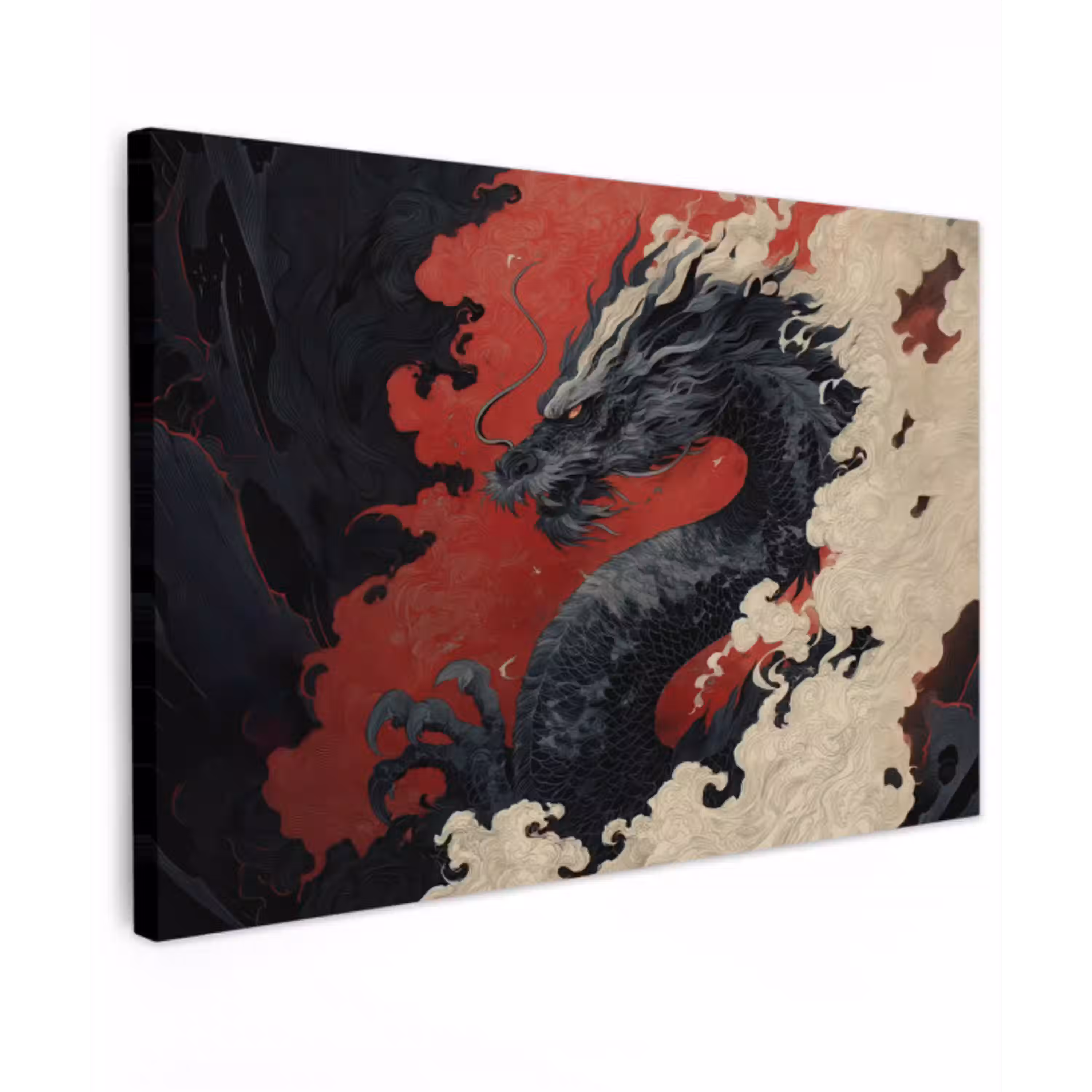Zwarte draak - Rookwolken - Rood canvas 2cm klein -z3d