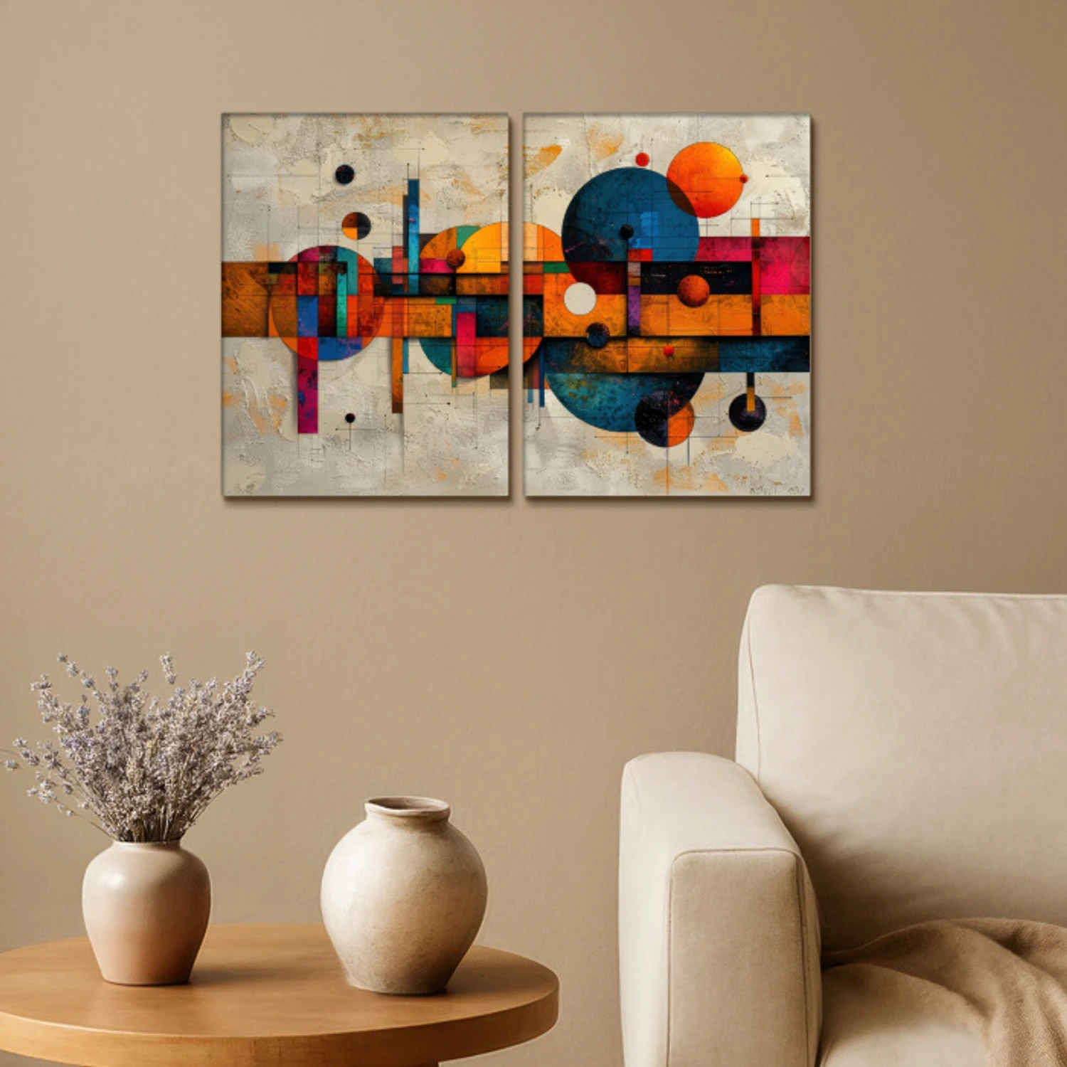 Kleurrijk - Geometrisch - Abstract - Aesthetic Canvas - Meerluiken 2 luik klein -sfeer1