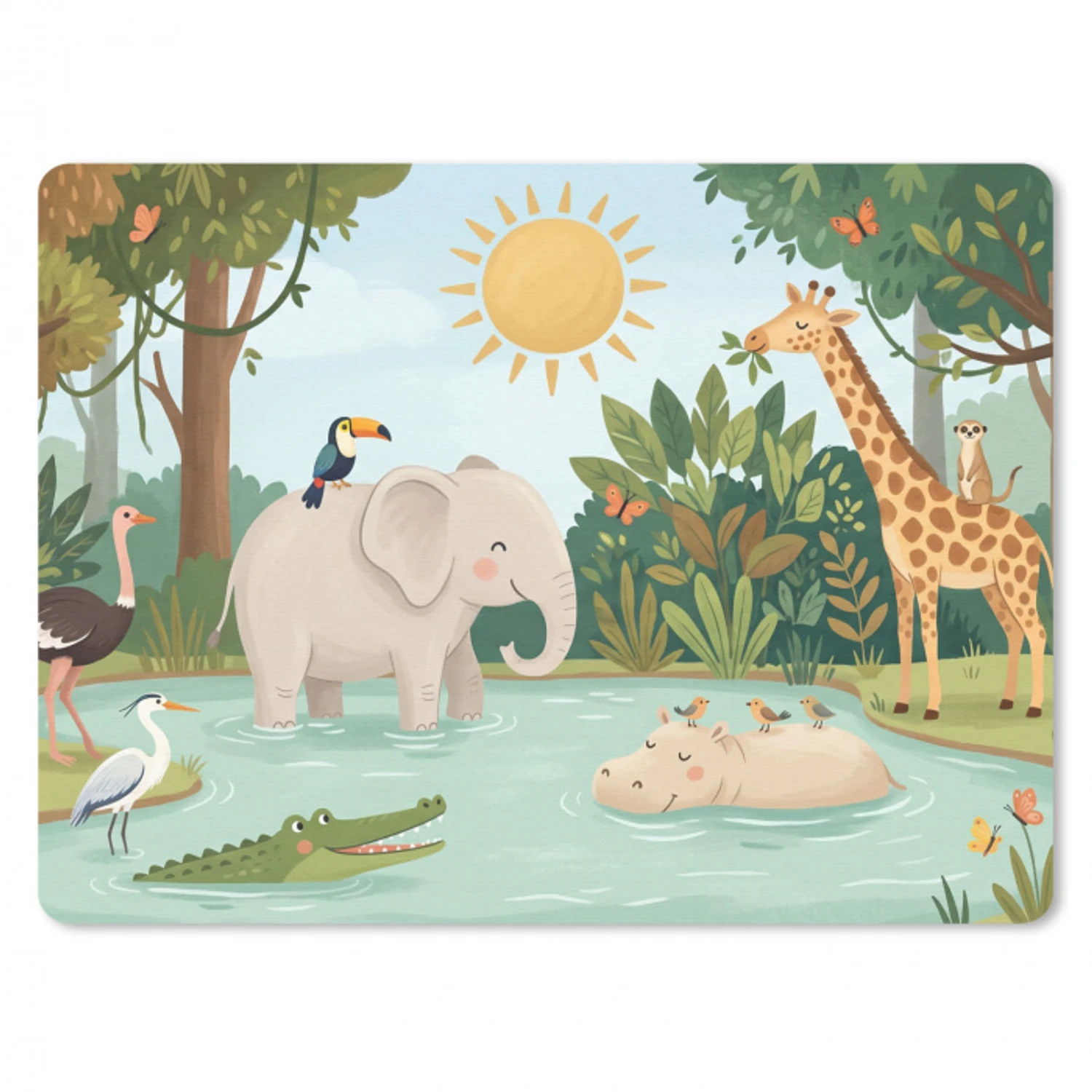 Jungle - Oase - Dieren - Kleurrijk muismat rubber klein -3d