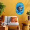 Vrouw - Bloem - Blauw - Modern - Bril - Portret Wandcirkel Ovaal Forex klein -sfeer4