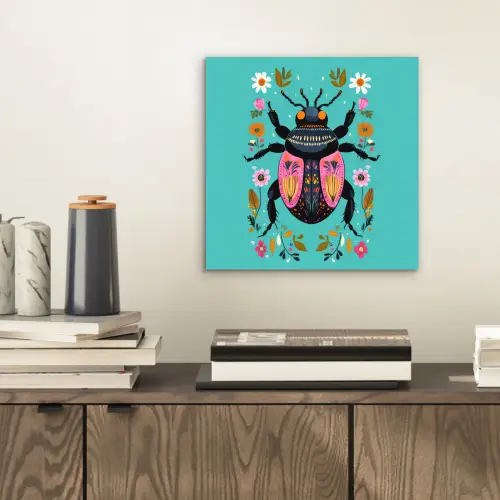 Kever - Bloemmotieven - Turquoise - Bladeren aluminium wit klein -sfeer1
