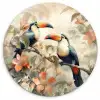 Toekan - Vogels - Bloemen - Tak Wandcirkel kunststof plaat 5mm dik klein -3d