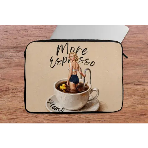 More espresso - Koffie - Eend laptophoes neopreen klein -tafel