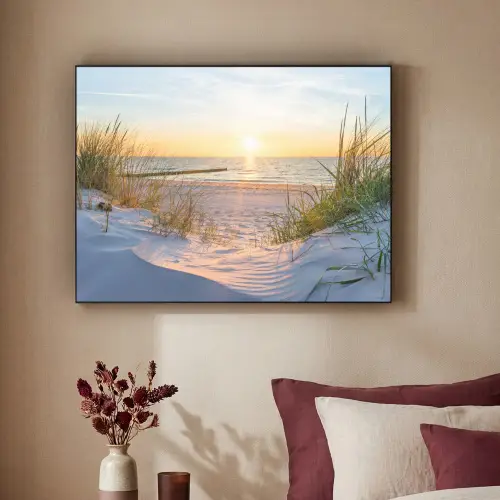 Strand - Zon - Duin - Gras - Zand - Horizon Textielframe zwart klein -sfeer1