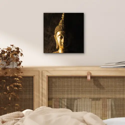 Buddha - Boeddha beeld - Goud - Spiritueel - Zwart aluminium wit klein -sfeer3