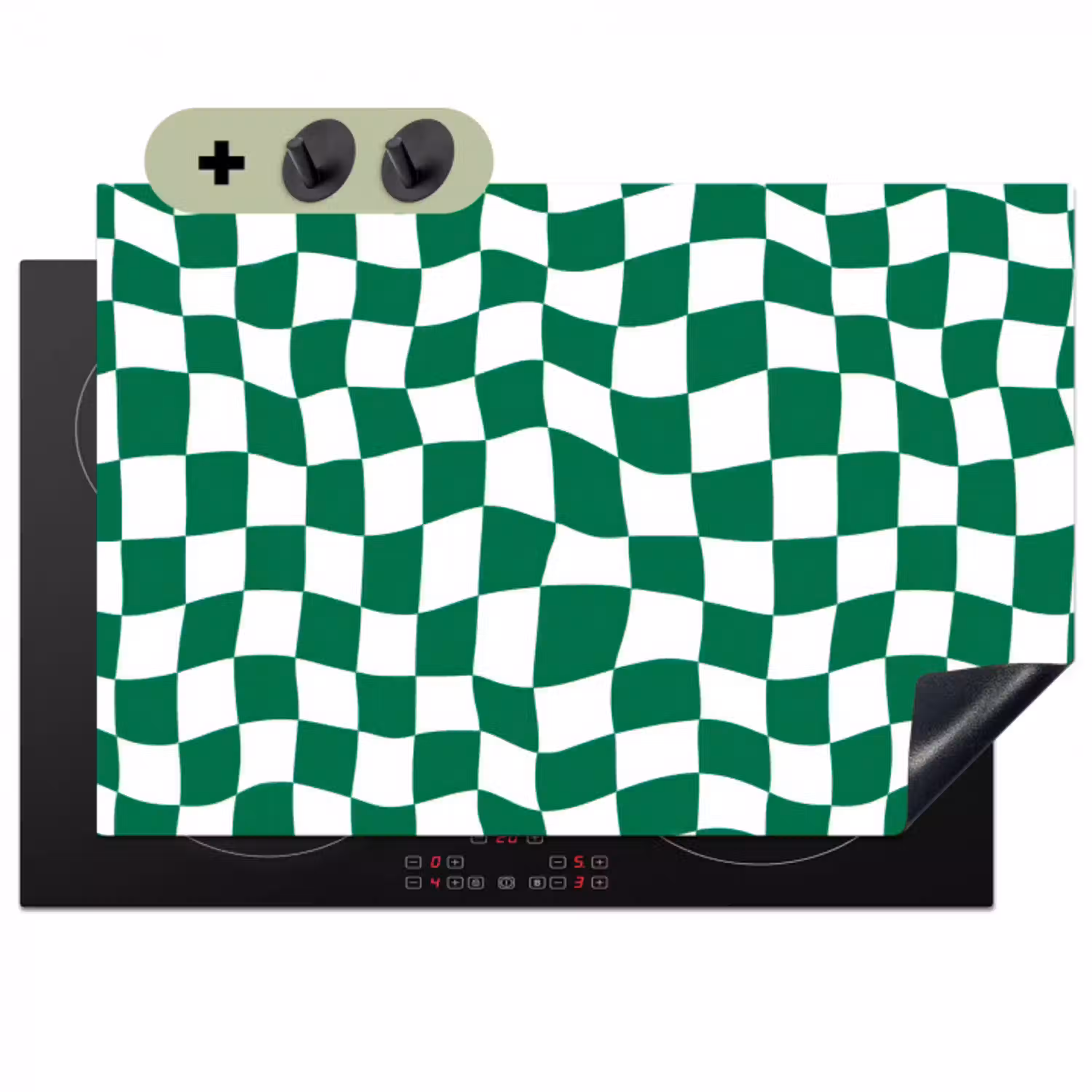 Schaakbord - Golvend - Groen Inductie beschemer met haakjes klein 777 -3d