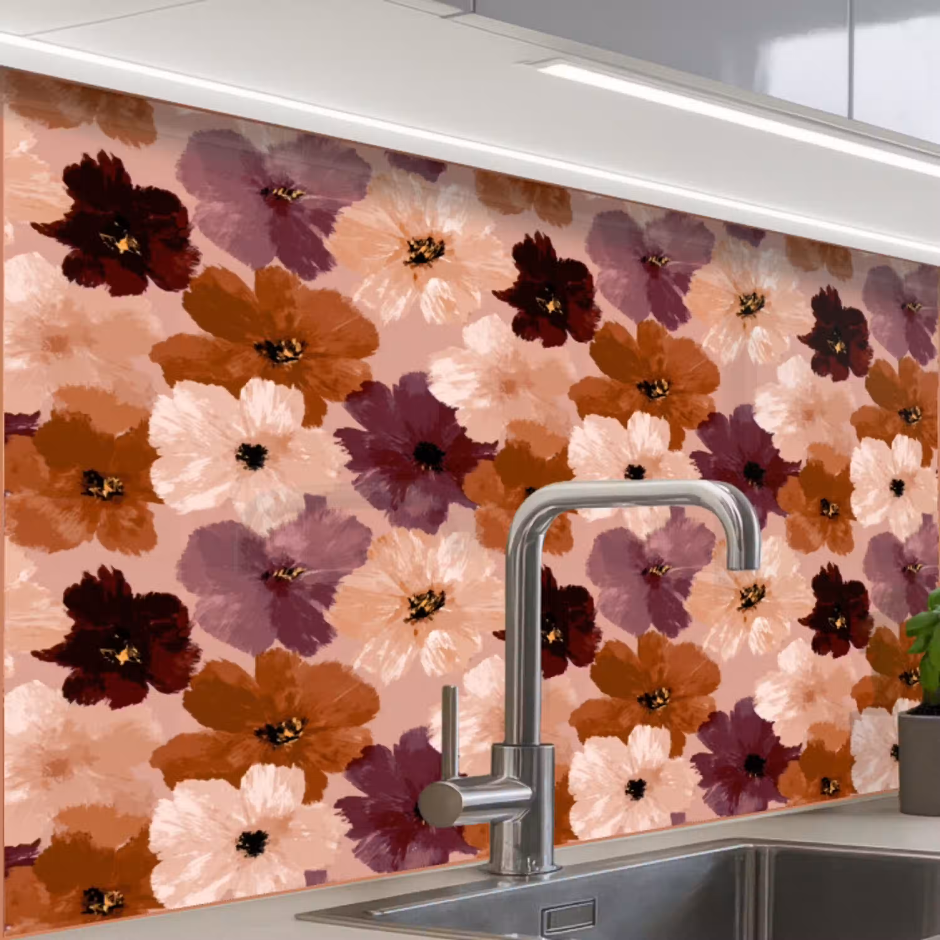 Bloemen - Abstract - Aardetinten keuken achterwand 2 middel 865 -zzzz3d_schuin