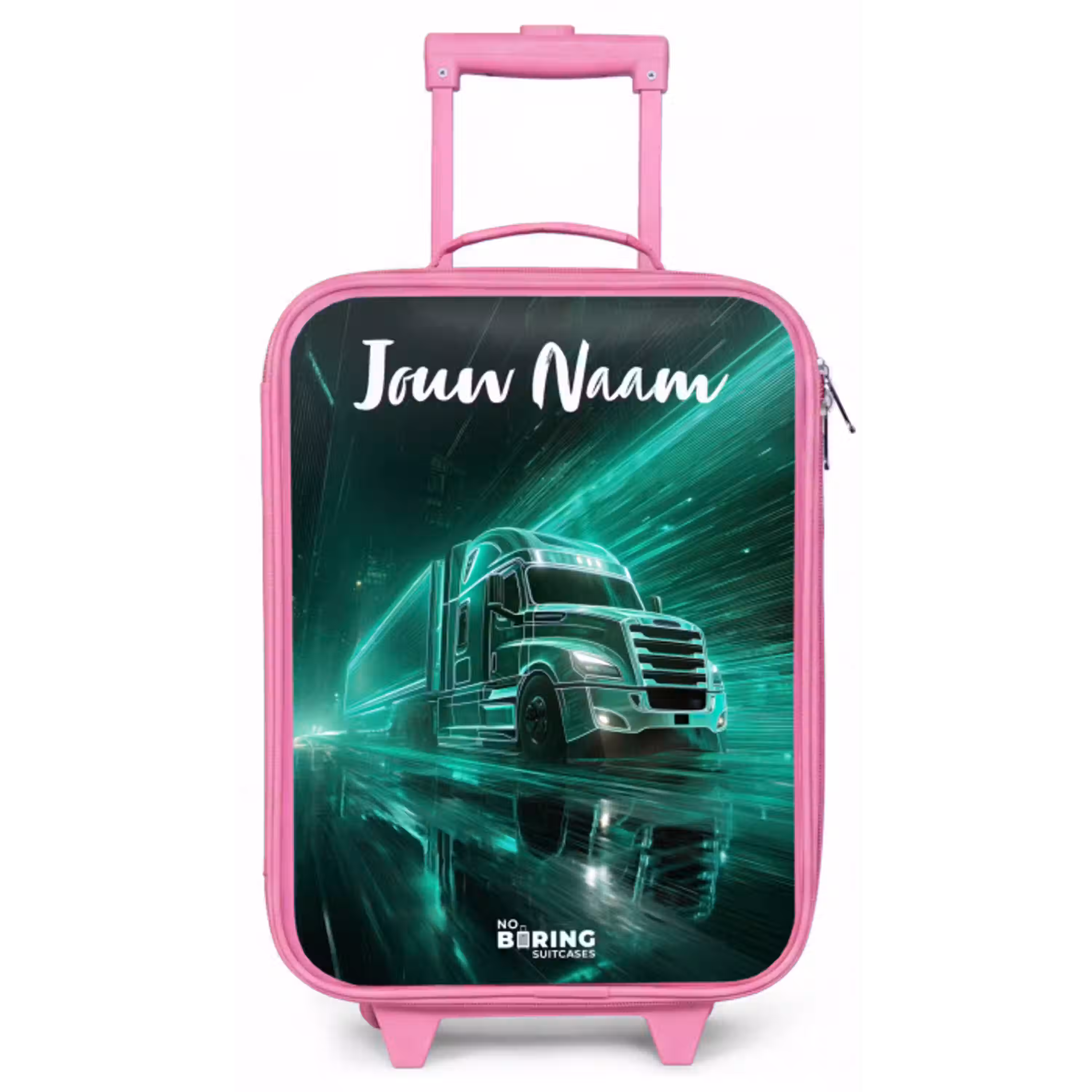 Vrachtwagen - Stad - Groen - Neon Kinderkoffer - Roze klein -zz3dotto