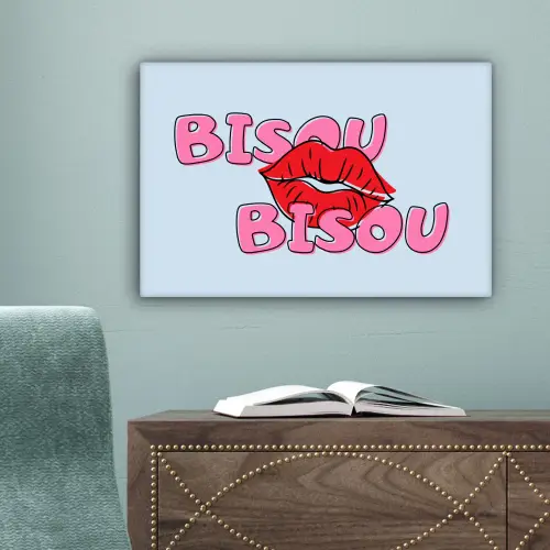 Bisou - Blauw - Roze - Lippen canvas 2cm klein -sfeer4