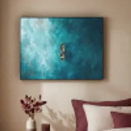 Bootje - Water - Blauw Textielframe zwart klein -sfeer1