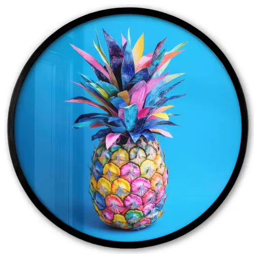 Ananas - Blauw - Tropisch - Vrolijk Fotolijst rond zonder passe partout klein -3d