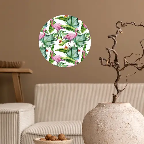 Inductie beschermer - Flamingo - Bladeren - Afdekplaat voor kookplaat - Tropisch Wandcirkel behangsticker klein -sfeer1