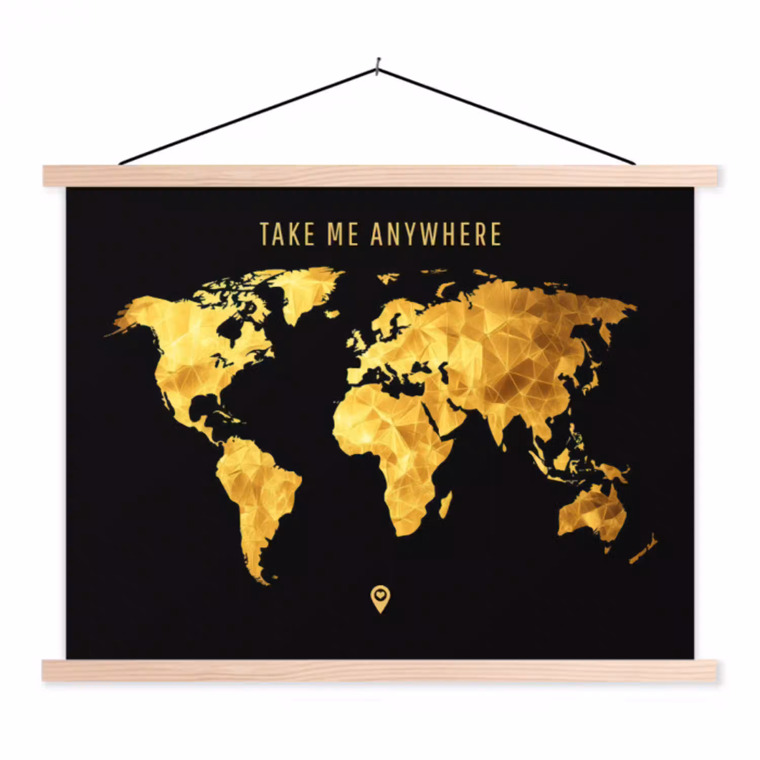 Goud - Wereldkaart - Quote textielposter latten blank klein -3d