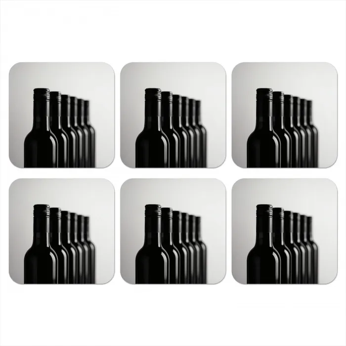 Wijnflessen - Zwart - Minimalistisch onderzetter kurk middel -3d