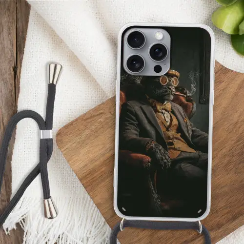 Kat - Pak - Oranje - Sigaar Hoesje iPhone 16 Pro Max met koord klein -sfeer4