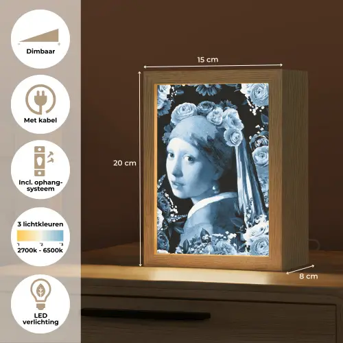 Meisje met de parel - Johannes Vermeer - Delfts blauw Light Box met kabel (Tafellamp) klein -USP_NL