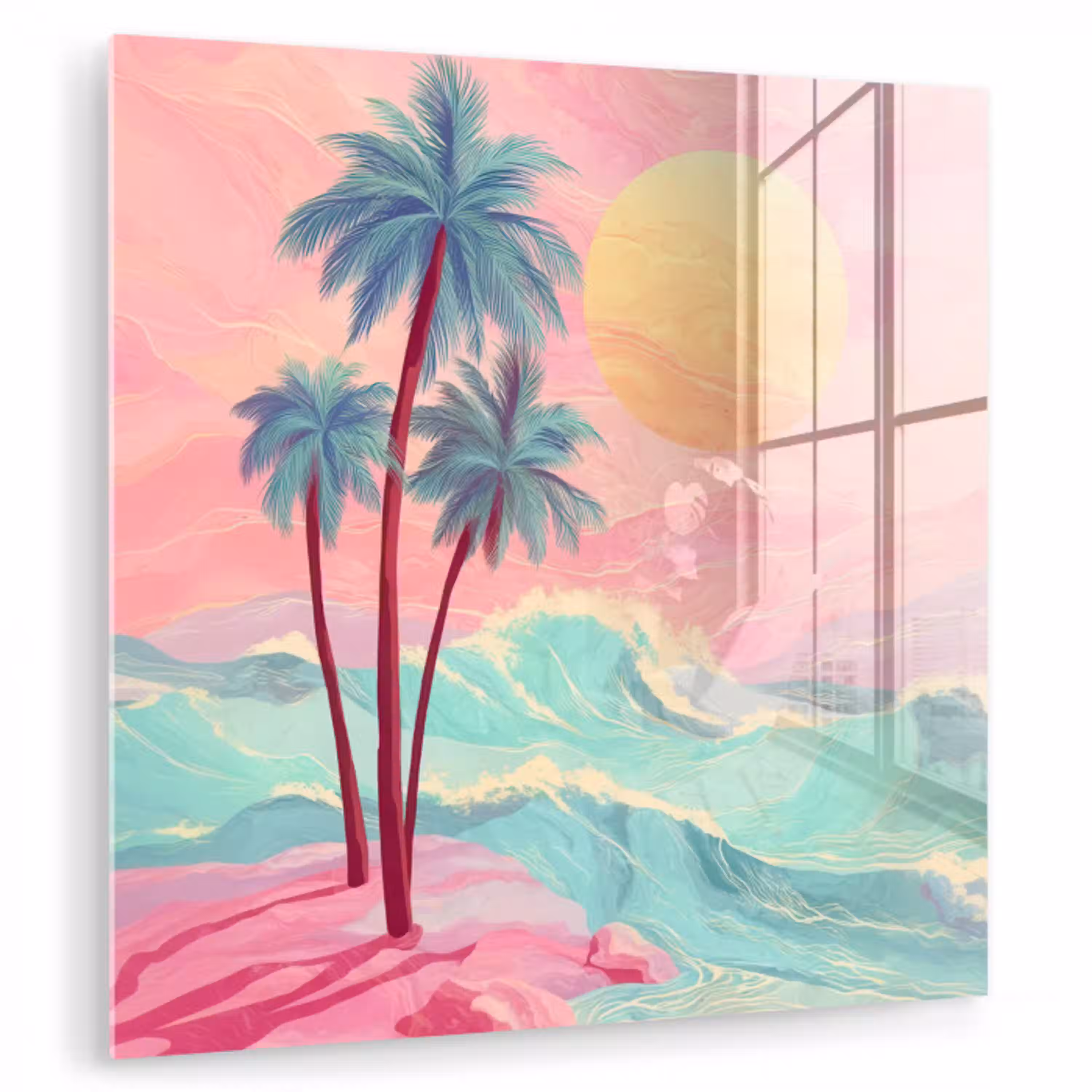 Palmbomen - Golven - Zee plexiglas 5mm klein -zzzproduct_nieuw