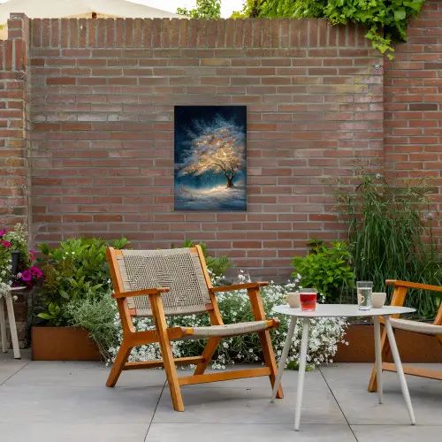 Levensboom - Nacht - Donker - Blauw Tuinposter op houten frame 2 cm dik klein -sfeer3