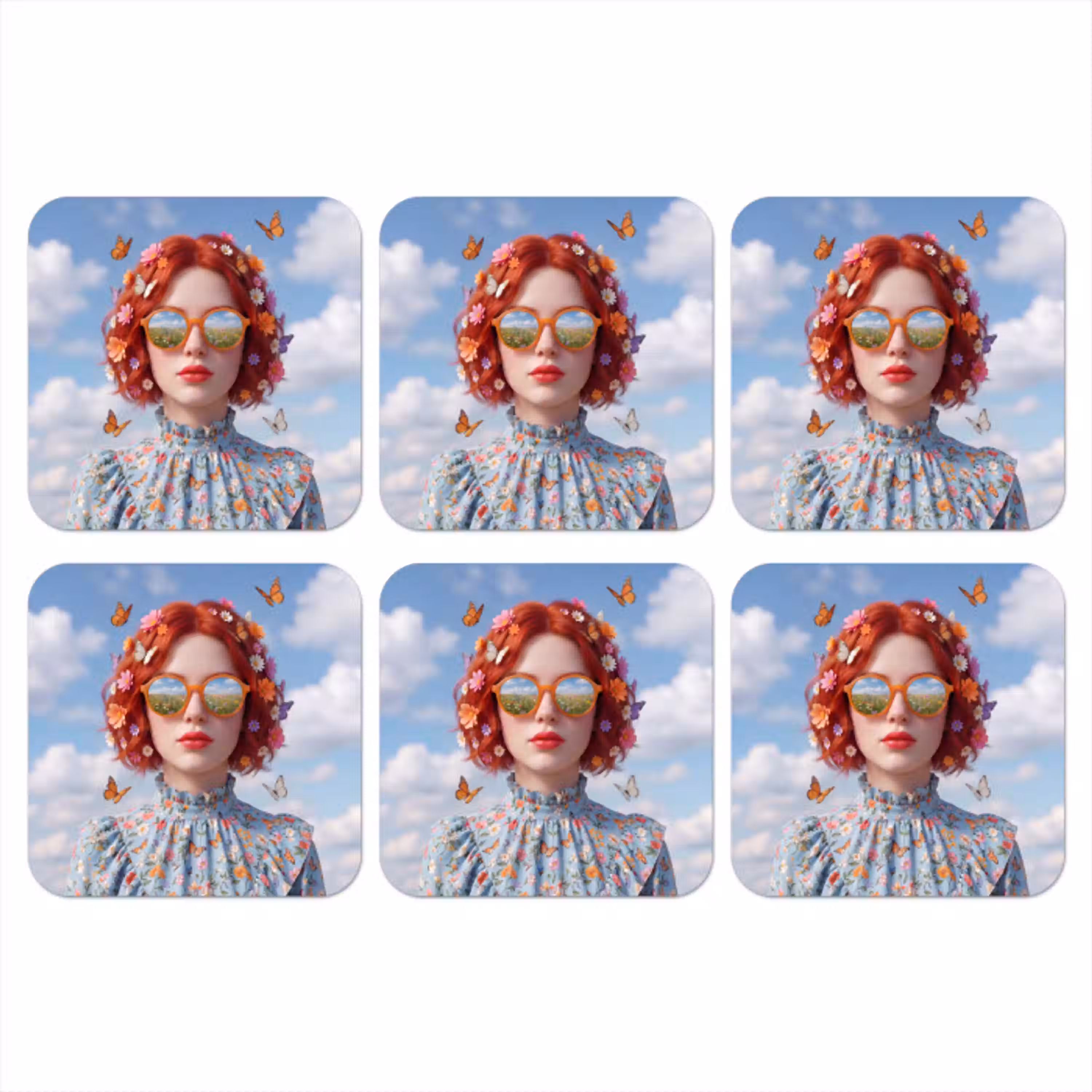 Vrouw - Bloemen - Zomer - Portret - Kleurrijk onderzetter kurk middel -3d