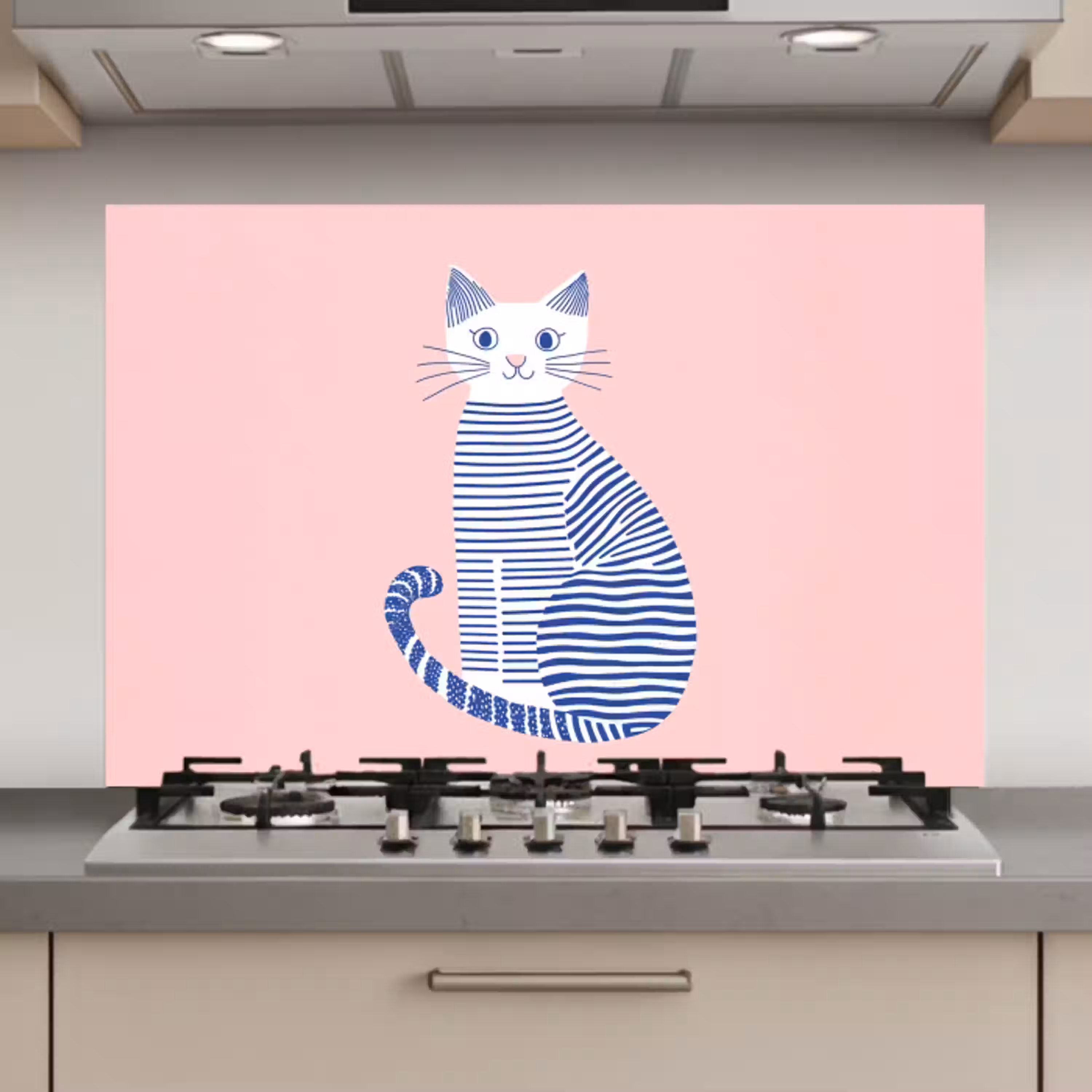 Kat - Illustratie - Minimalistisch - Roze keuken achterwand spatscherm klein -3d_website