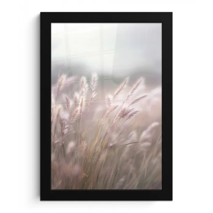Graspluimen - Wind - Beige - Mistig fotolijst zwart zonder passe partout klein -3d