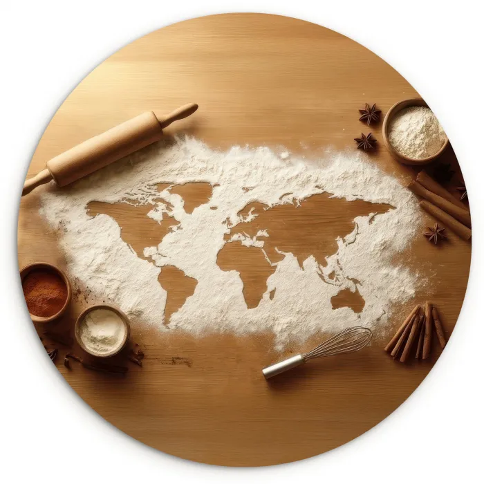 Hout - Wereldkaart - Bakken - Keuken Wandcirkel plexiglas klein -3d