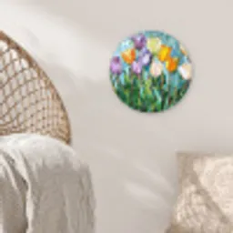 Mozaïek - Veld - Tulpen - Kleurrijk Wandcirkel kunststof plaat 5mm dik klein -sfeer5