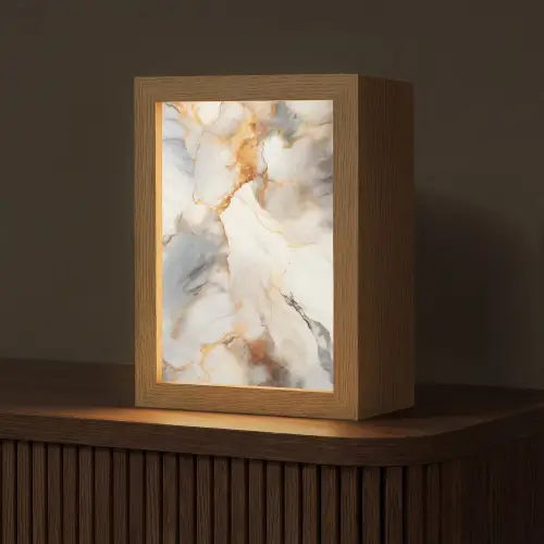 Marmer - Grijs - Goud Light Box met kabel (Tafellamp) klein -z3d_website