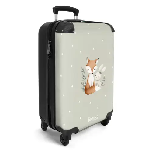Vos en konijn omringd door groene blaadjes en stippen NBS - Handbagage koffer - Volwassenen Unisex middel -productfoto_3d