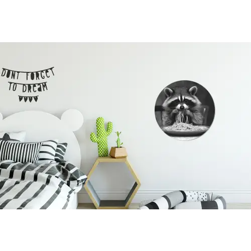 Wasbeer - Cute - Pasta - Tafelkleed - Zwart - Wit Wandcirkel aluminium klein -kinderkamer