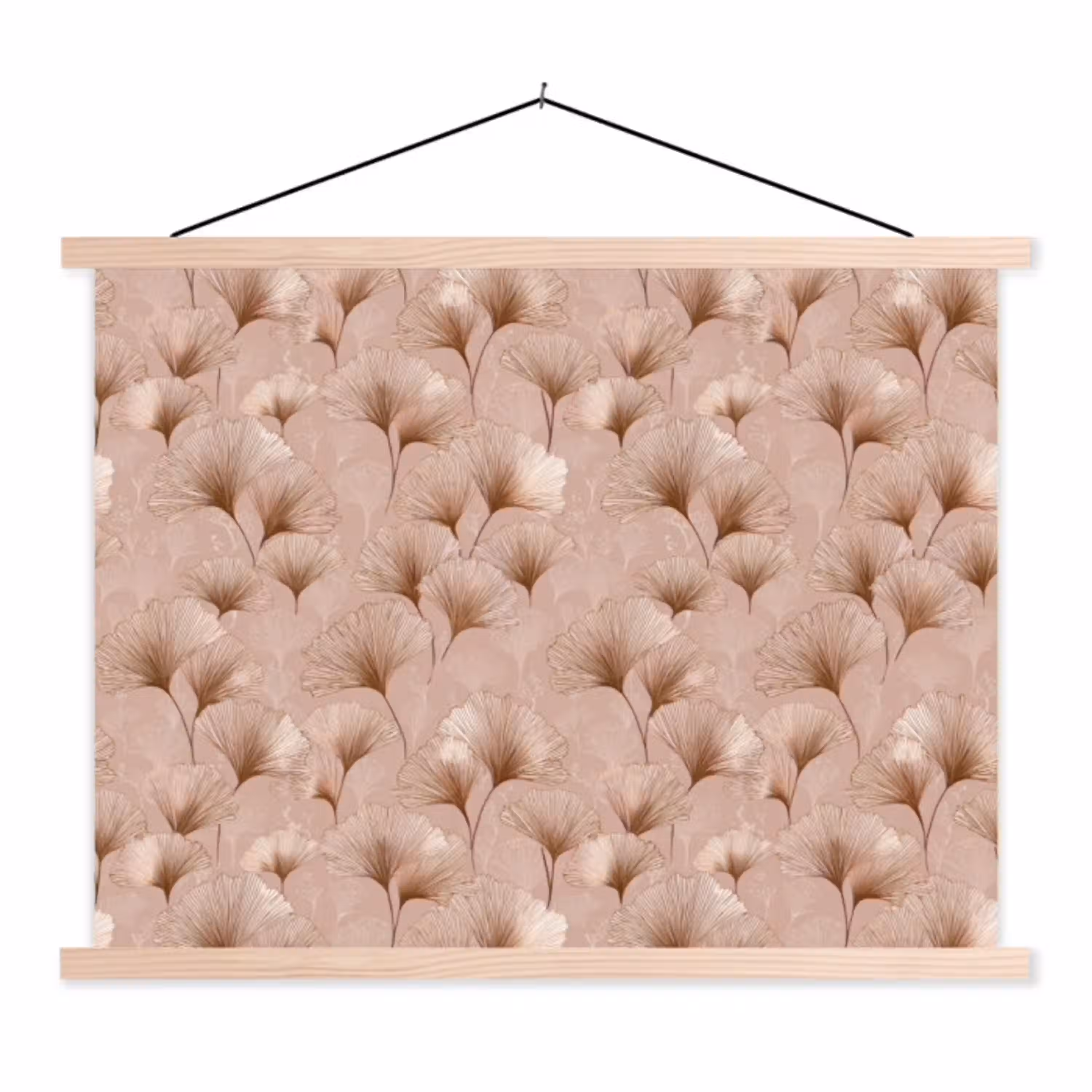 Ginkgo - Patroon - Roze textielposter latten blank klein 122 -3d