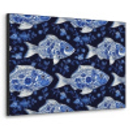Vissen - Bloemen - Blauw Textielframe zwart klein 947 -3d
