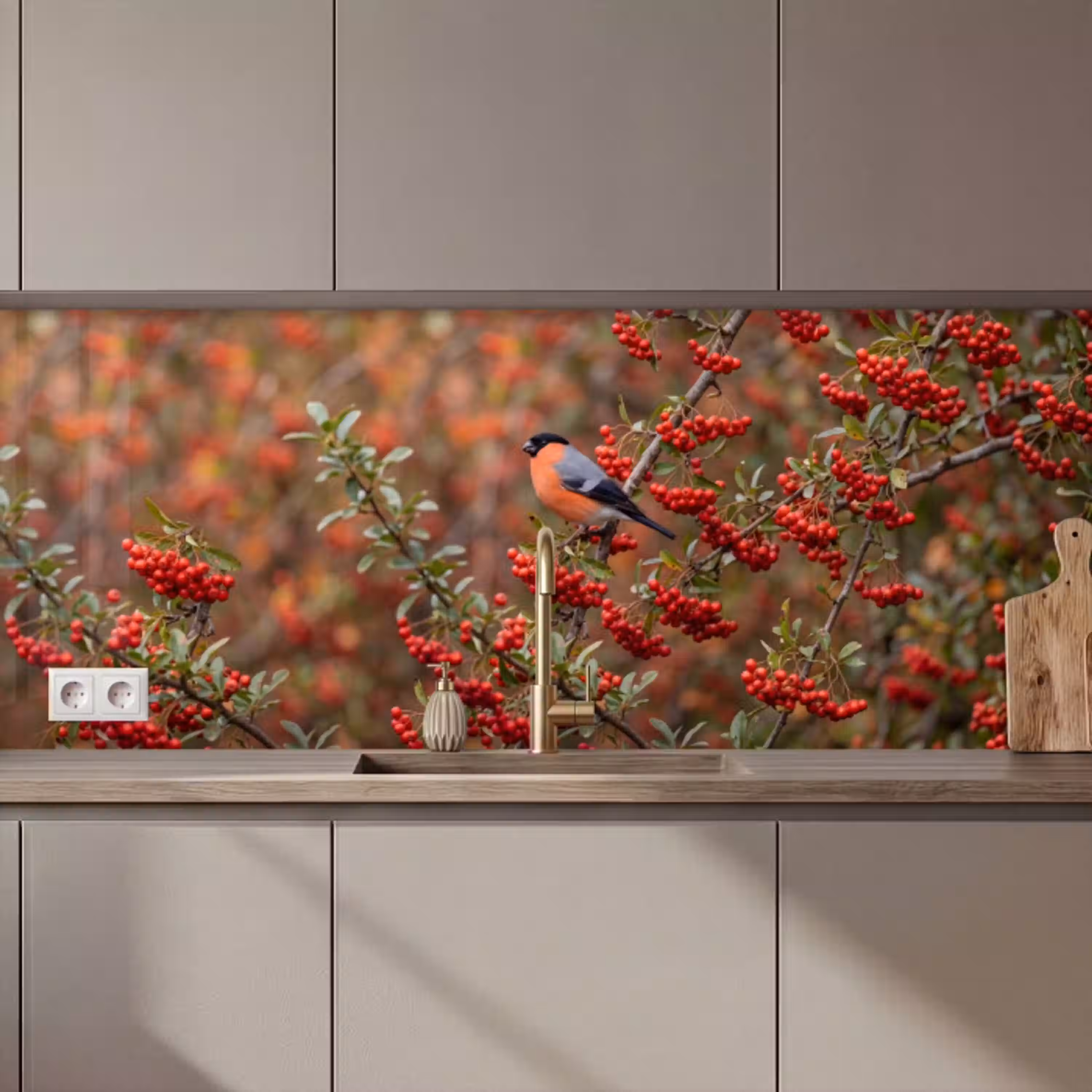 Goudvink - Bessen - Herfst - Natuur - Kleurrijk keuken achterwand 2 middel zz_3dshopping