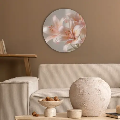 Lelies - Meeldraden - Roze - Wazig Akoestische PET Vilt - Rond klein -sfeer1