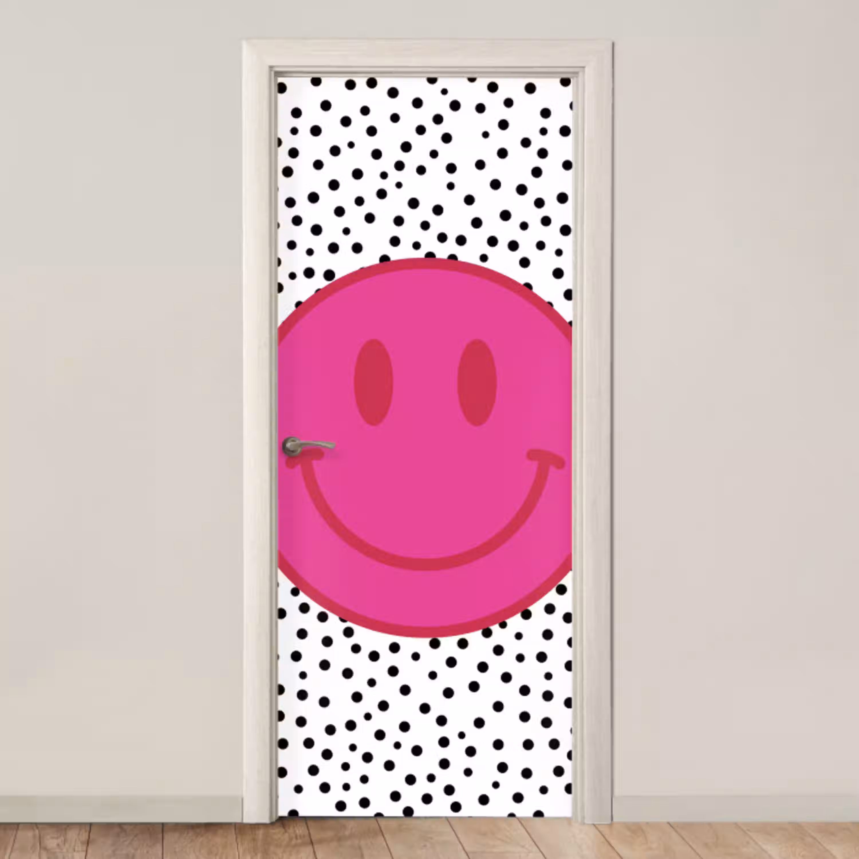 Smiley - Roze - Stippen deurposter klein -3d_beige