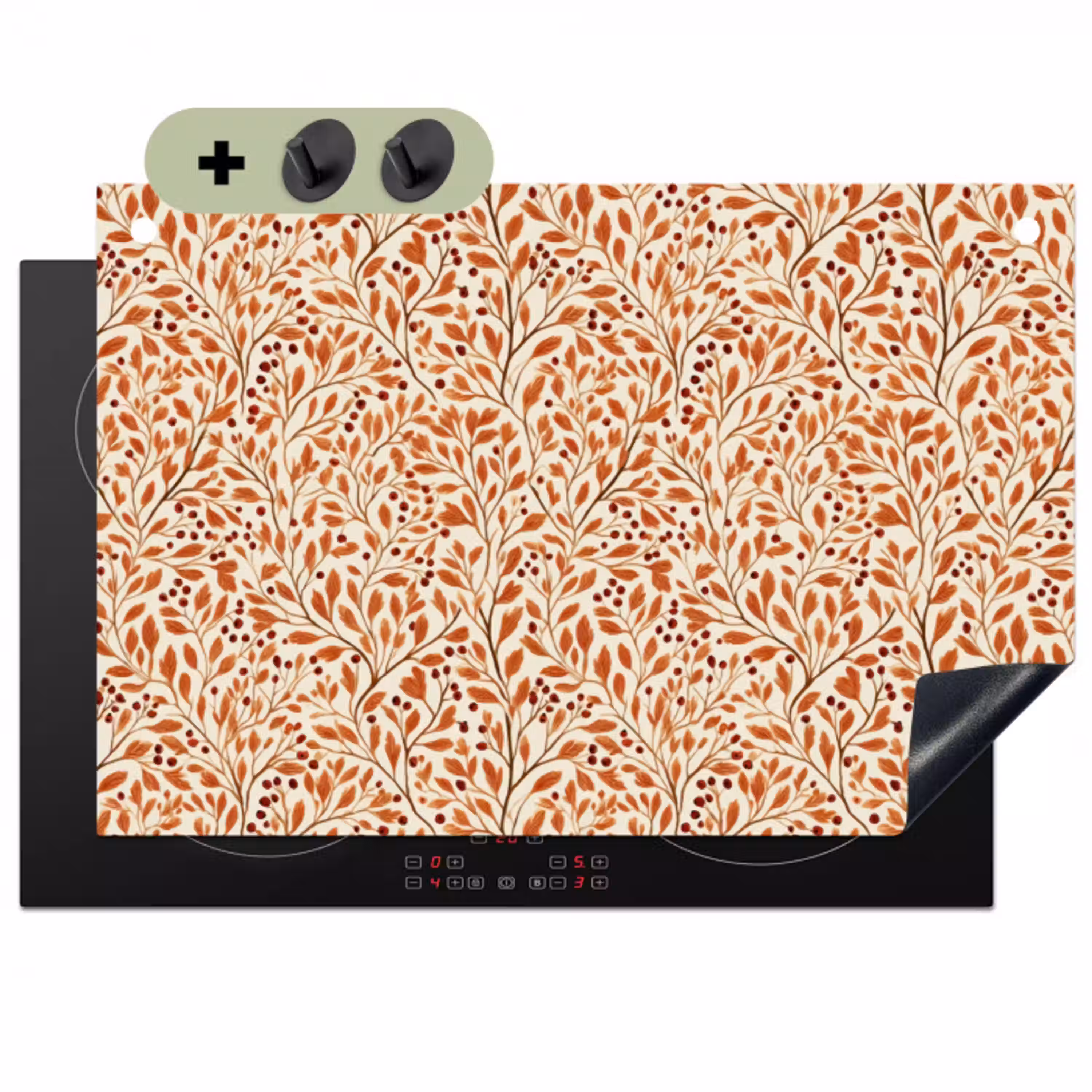 Bladeren - Botanisch  - Terracotta Inductie beschemer met haakjes klein 777 -3d
