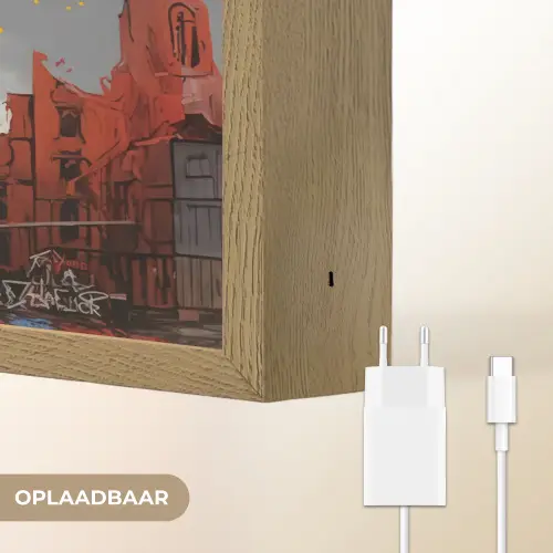 Jongen - Ballonnen - Gebouwen - Kunst Light Box met batterij (Wandlamp) middel -USP_websiteoplaadbaarNL