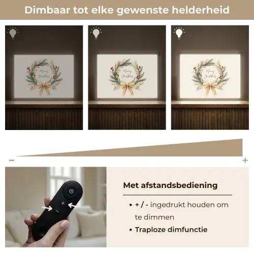 Kerstkrans - Kerst - Goud - Beige Light Box met batterij (Wandlamp) middel -USP_dimbaarNL